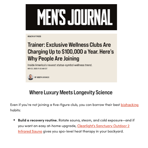 Clearlight Sanctuary Outdoor 2 Full Spectrum Infrared Sauna spotlighted as essential fixture in the new “optimize-your-life” era!