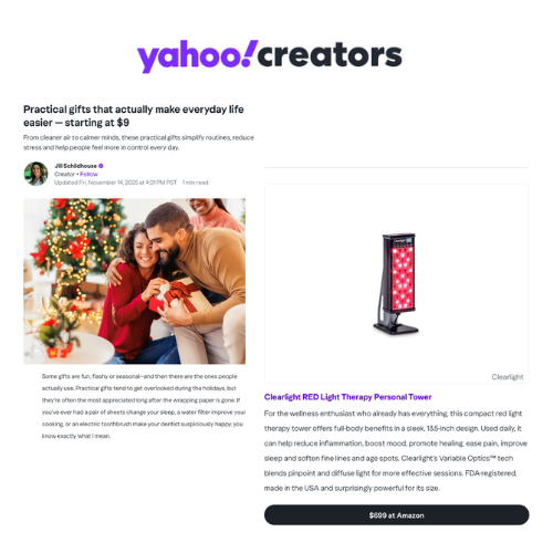 Clearlight Red Light Therapy PERSONAL Tower featured in line up of gifts that actually make everyday life easier!