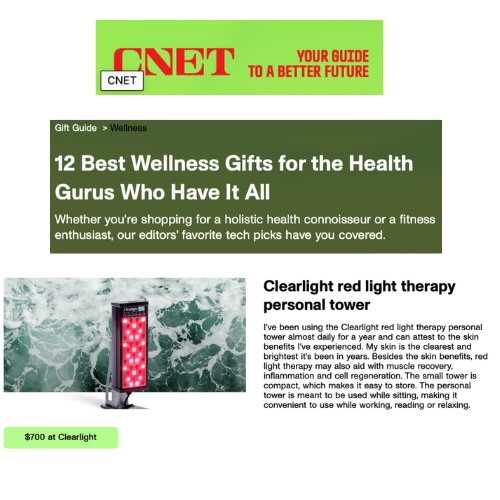 For the third year in a row, Clearlight’s Red Light Therapy PERSONAL Tower is featured in CNET’s 12 Best Wellness Gifts for the Health Gurus Who Have It All!