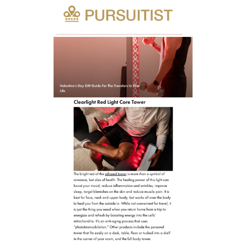 Pursuitist picks the Clearlight Red Light Therapy PERSONAL as an Top Travelers Gift in their Valentine’s Day gift guide.